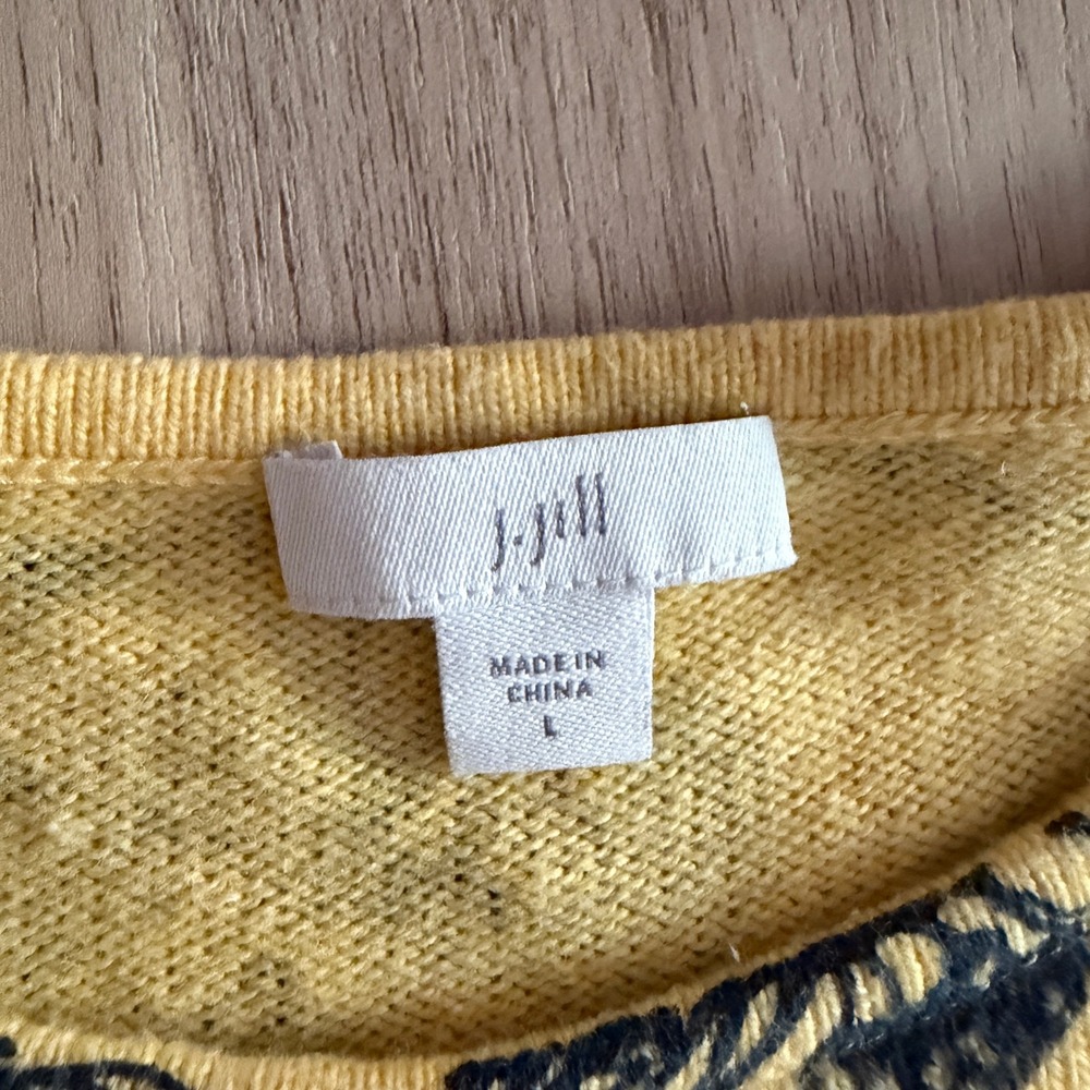J. Jill Knit Sweater Large Yellow Floral Butterfly Excellent - Picture 2 of 7
